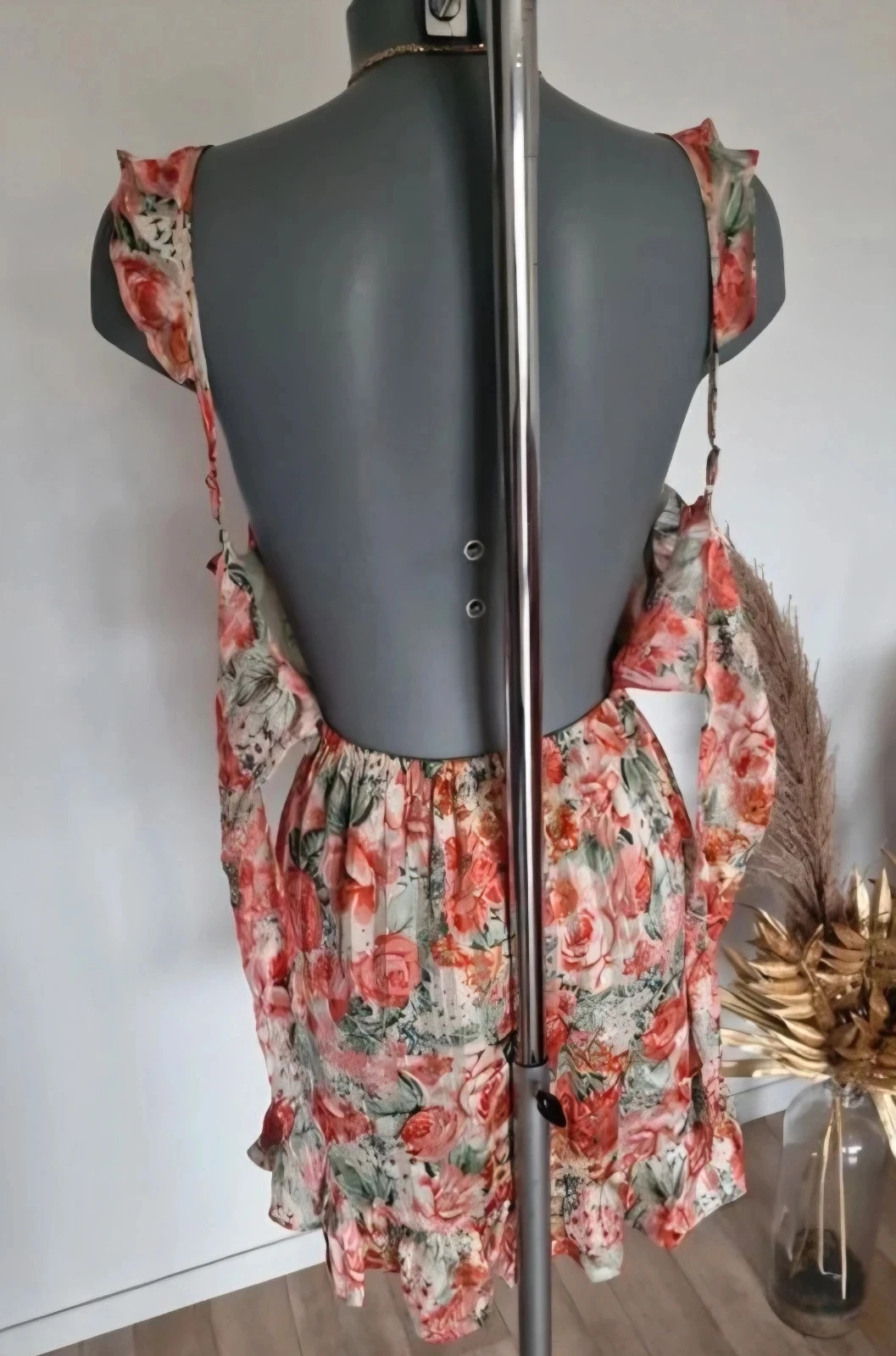 Vestido floral Peace n' Love S/M – Costas abertas – Fios dourados lurex – Nova com etiqueta – photo 6